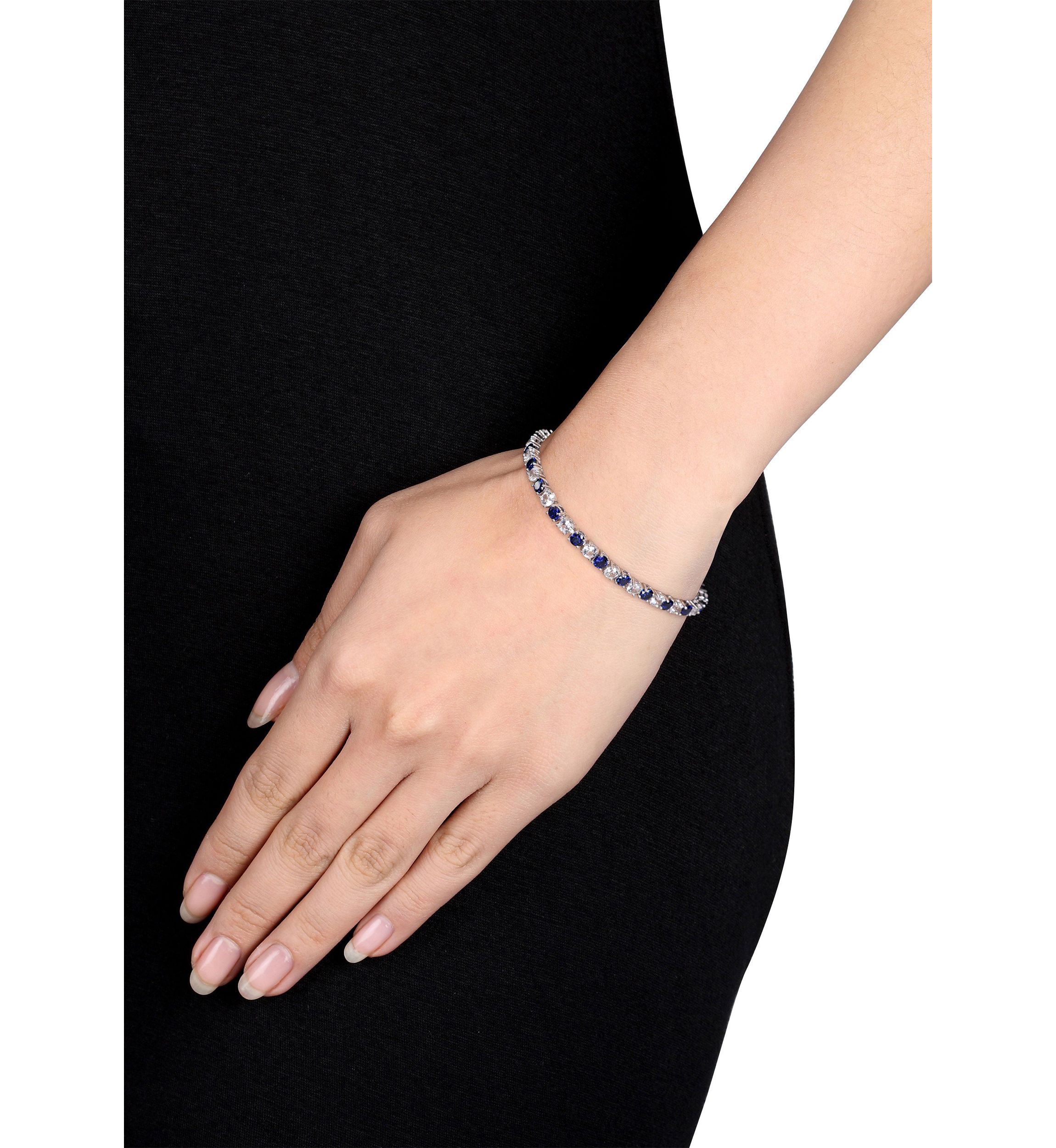Lab Created 14.24 ct. t.g.w. Created Blue and White Sapphire Bracelet in Sterling Silver