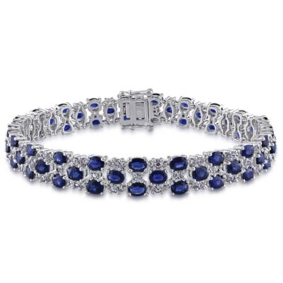 Belk & Co Lab Created Blue and White Sapphire Bracelet in 14K White Gold, 7.25"
