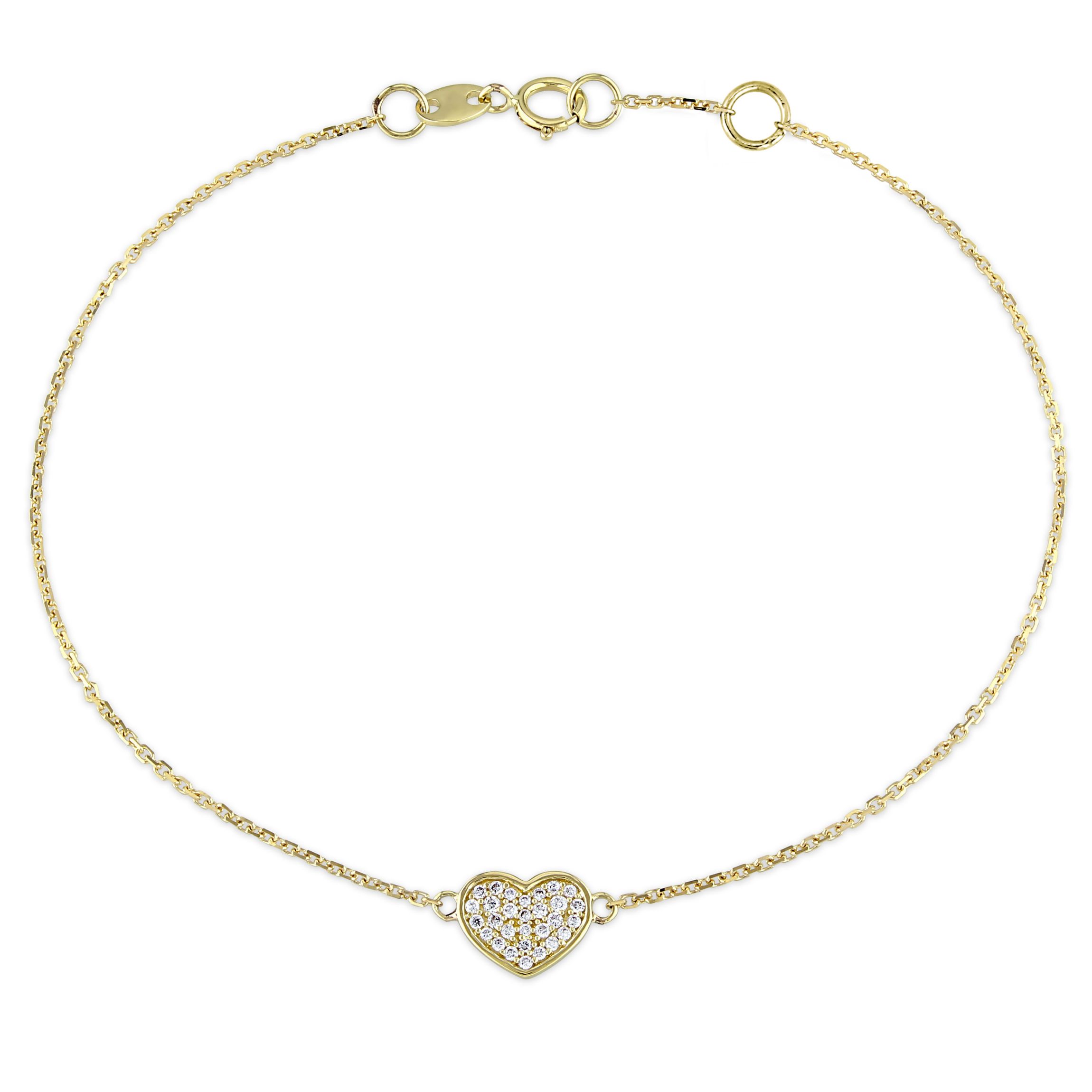1/10 ct. t.w. Diamond Heart Charm Bracelet in 14K Yellow Gold