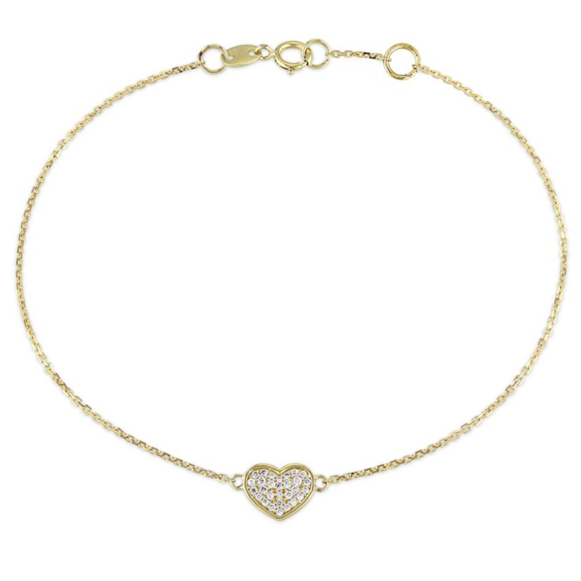 1/10 ct. t.w. Diamond Heart Charm Bracelet in 14K Yellow Gold