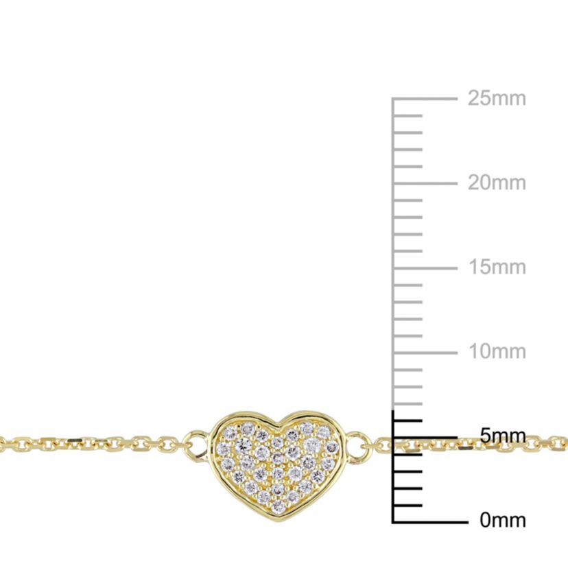 1/10 ct. t.w. Diamond Heart Charm Bracelet in 14K Yellow Gold