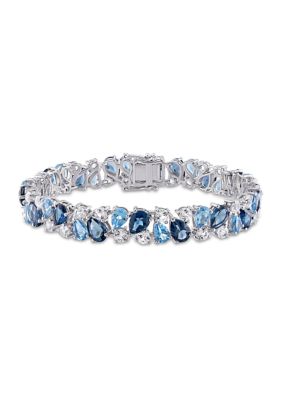 Belk & Co Lab Created 33.30 Ct. T.g.w. London And Swiss Blue Topaz And Created White Sapphire Teardrop Bracelet In Sterling Silver
