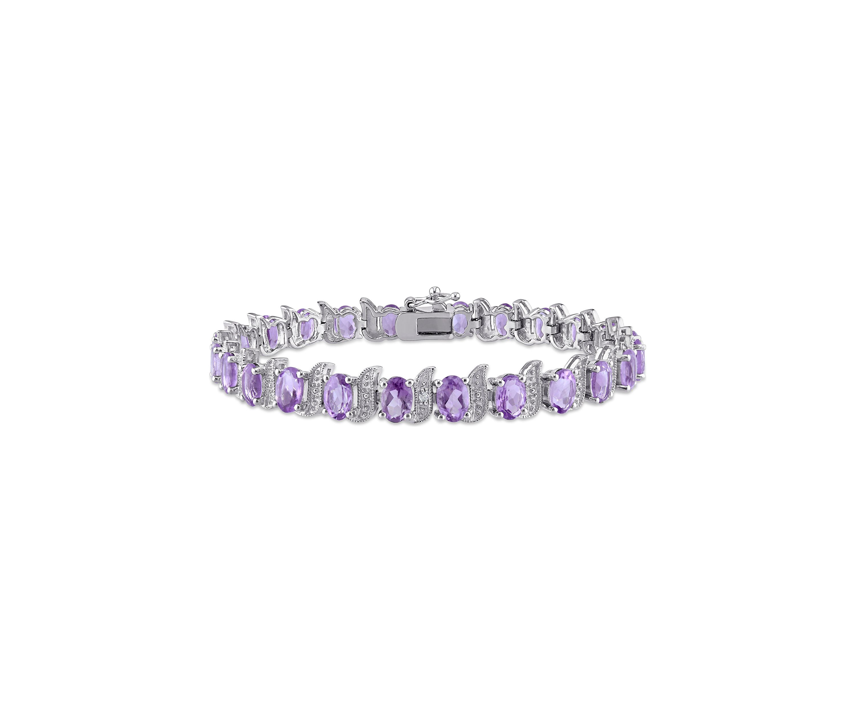 9.60 ct. t.g.w. Amethyst and Diamond Accent Bracelet in Sterling Silver