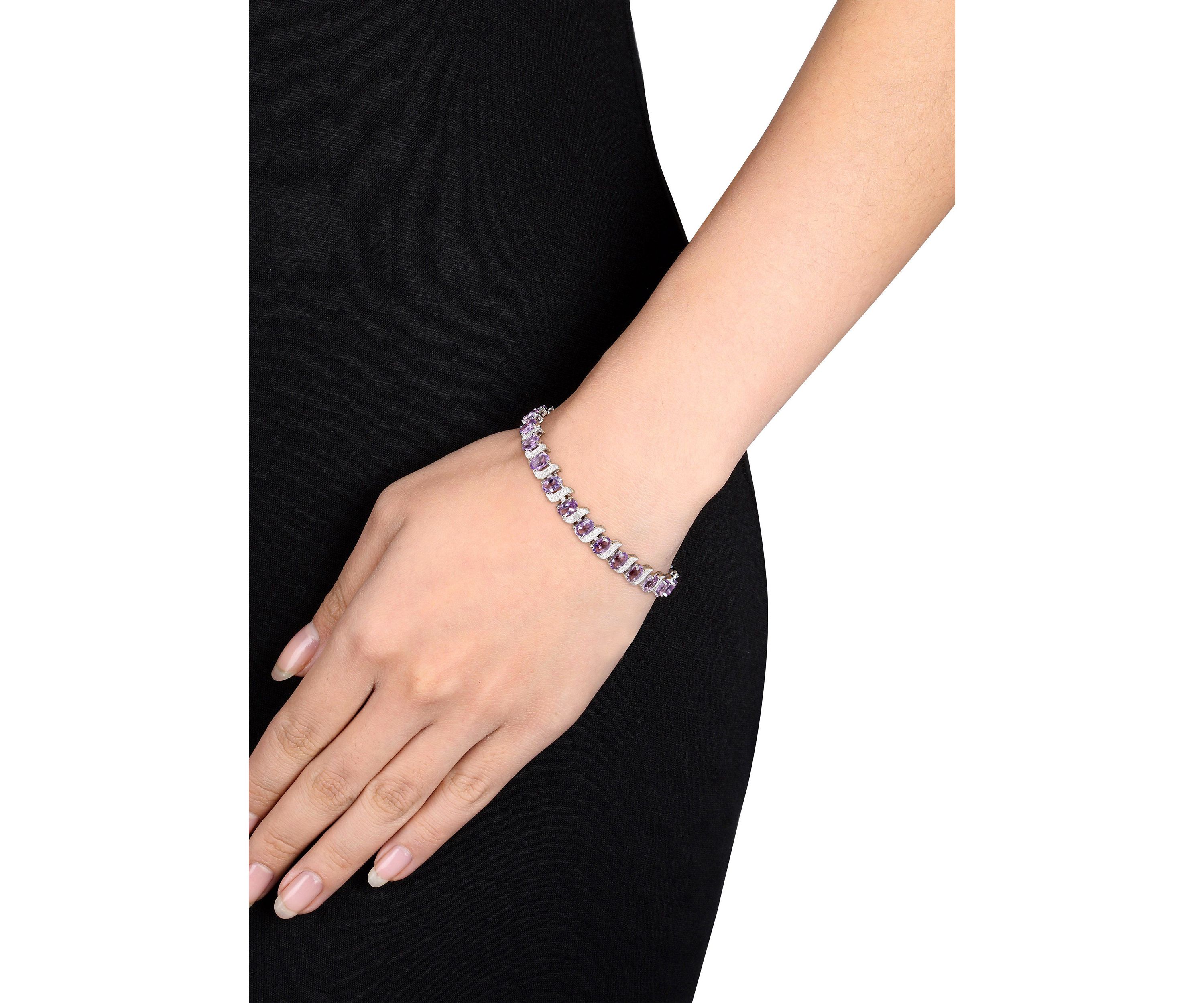 9.60 ct. t.g.w. Amethyst and Diamond Accent Bracelet in Sterling Silver