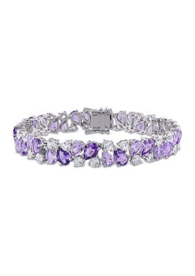 Belk & Co Lab Created 27.18 Ct. T.g.w. Rose De France Amethyst And Created White Sapphire Vintage Bracelet In Sterling Silver