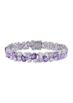 Belk & Co Lab Created 27.18 ct. t.g.w. Rose de France Amethyst and White Sapphire Vintage Bracelet in Sterling Silver