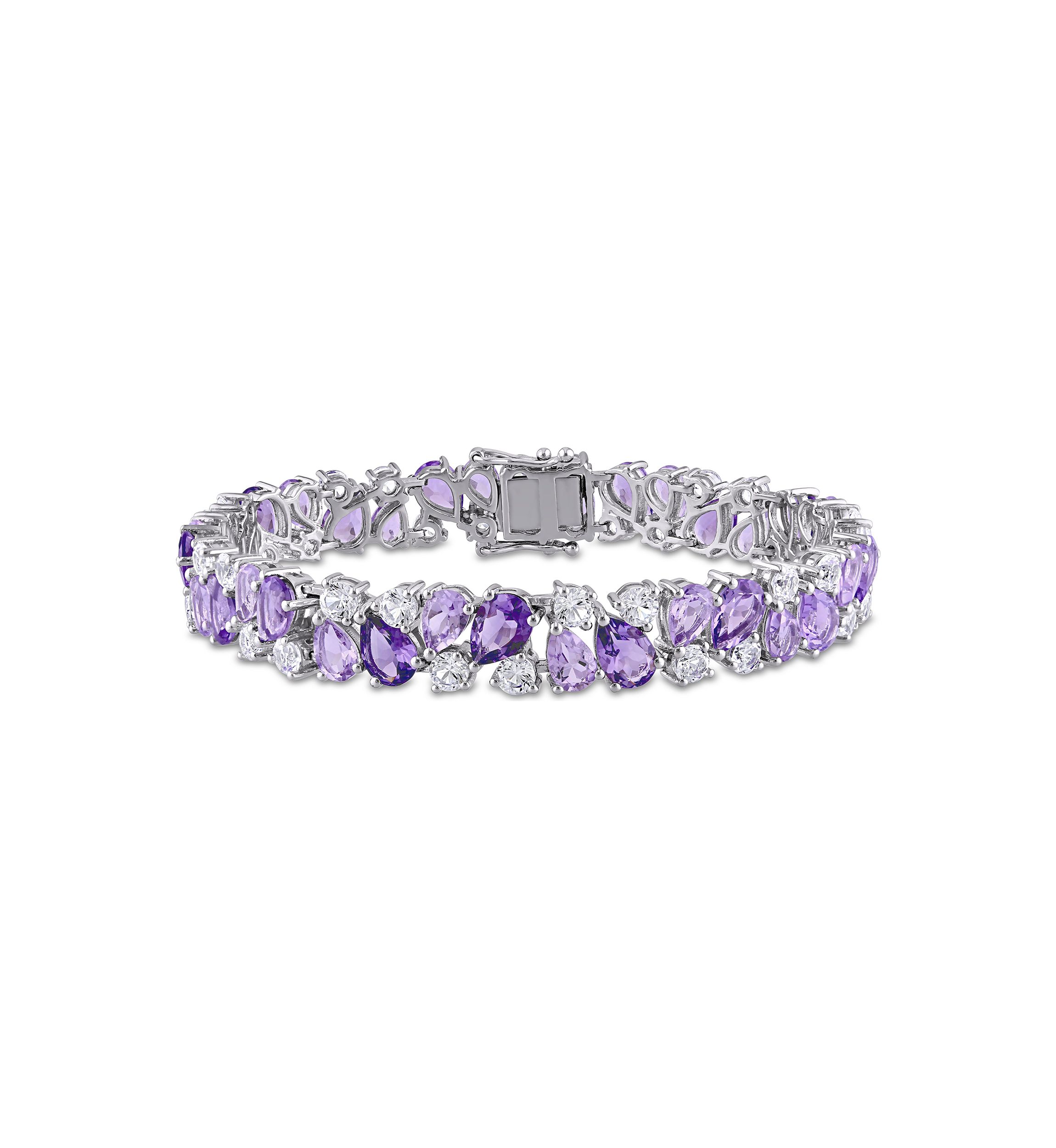 Lab Created 27.18 ct. t.g.w. Rose de France Amethyst and Created White Sapphire Vintage Bracelet in Sterling Silver