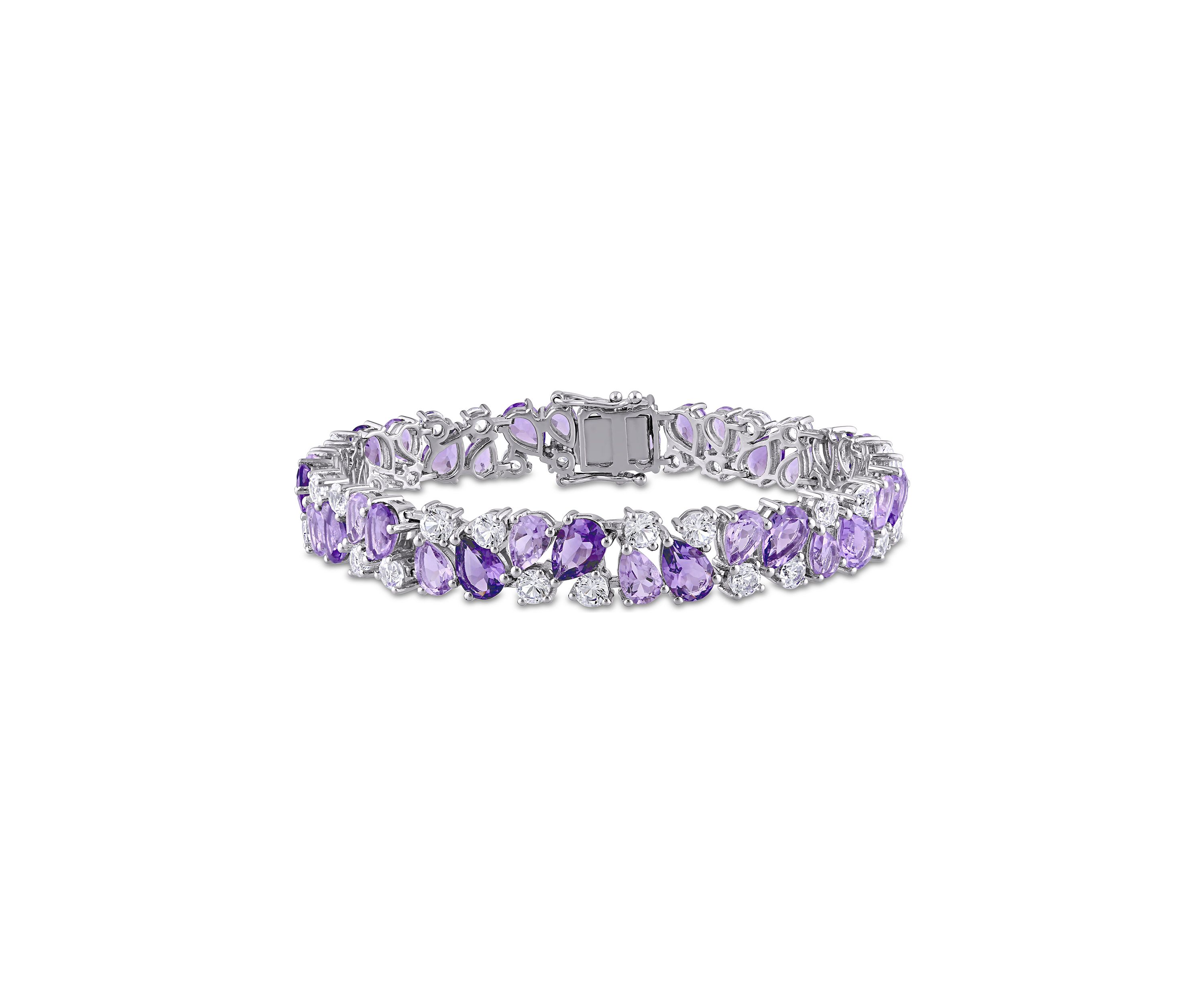 Lab Created 27.18 ct. t.g.w. Rose de France Amethyst and Created White Sapphire Vintage Bracelet in Sterling Silver