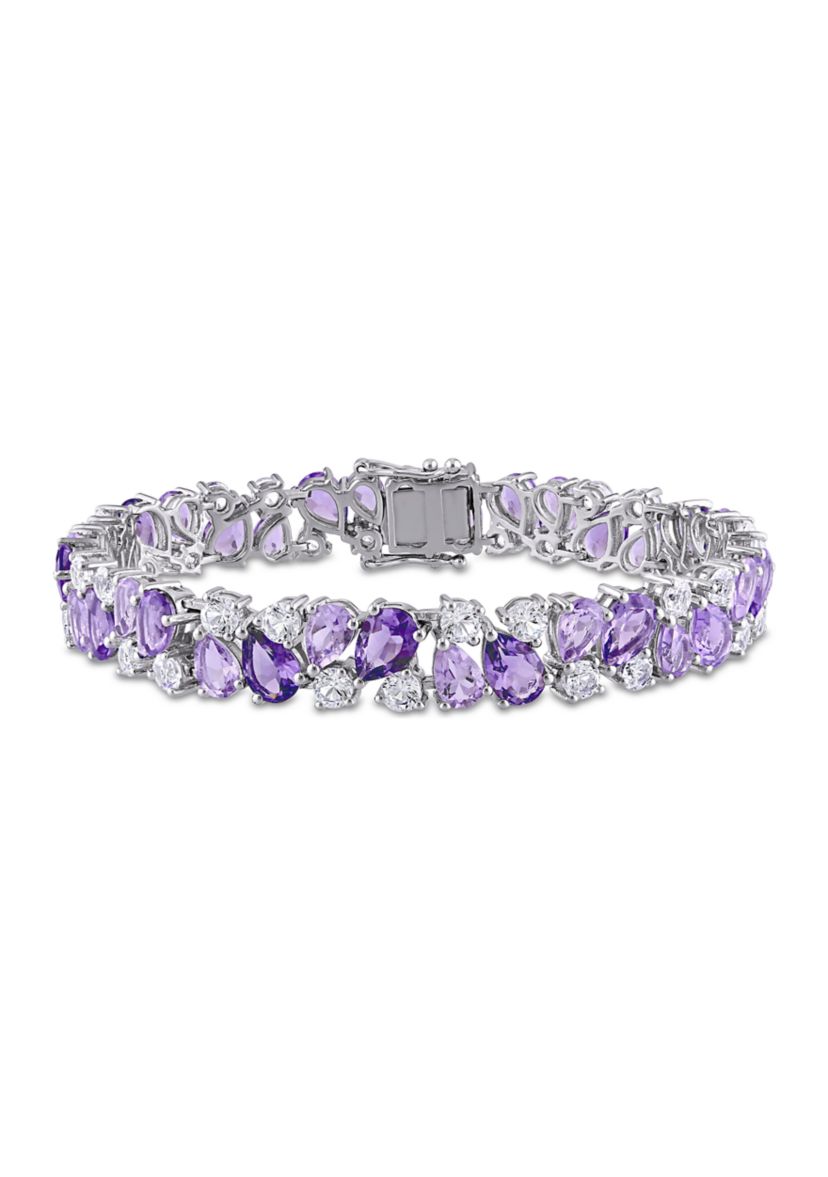 Lab Created 27.18 ct. t.g.w. Rose de France Amethyst and Created White Sapphire Vintage Bracelet in Sterling Silver