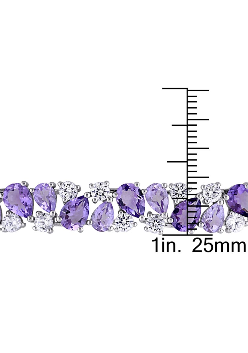 Lab Created 27.18 ct. t.g.w. Rose de France Amethyst and Created White Sapphire Vintage Bracelet in Sterling Silver