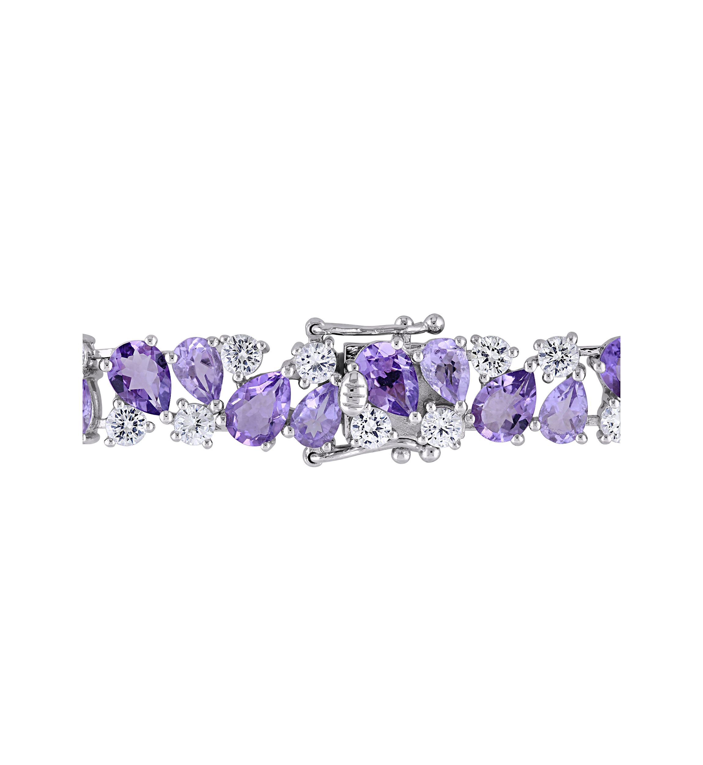 Lab Created 27.18 ct. t.g.w. Rose de France Amethyst and Created White Sapphire Vintage Bracelet in Sterling Silver