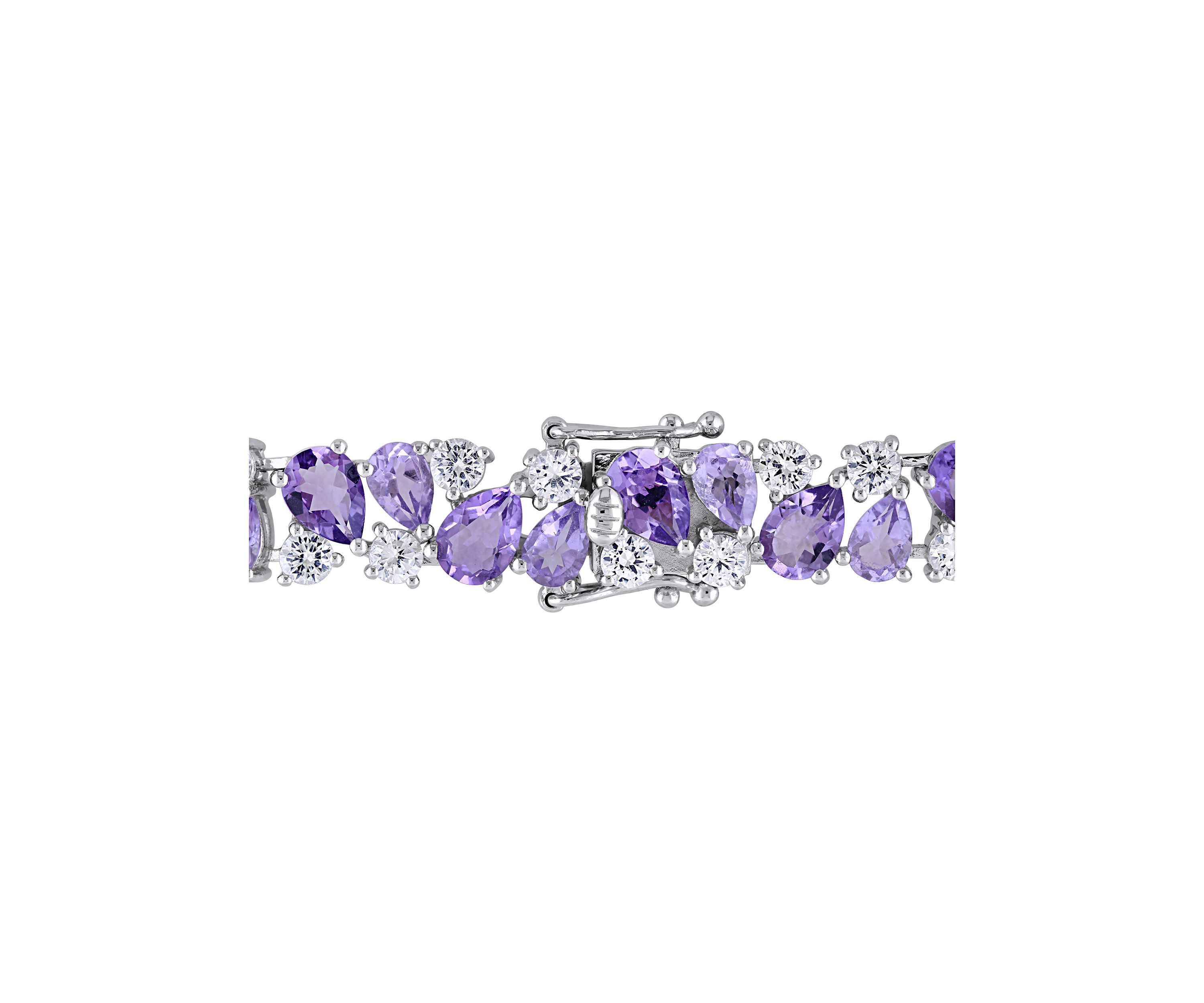 Lab Created 27.18 ct. t.g.w. Rose de France Amethyst and Created White Sapphire Vintage Bracelet in Sterling Silver