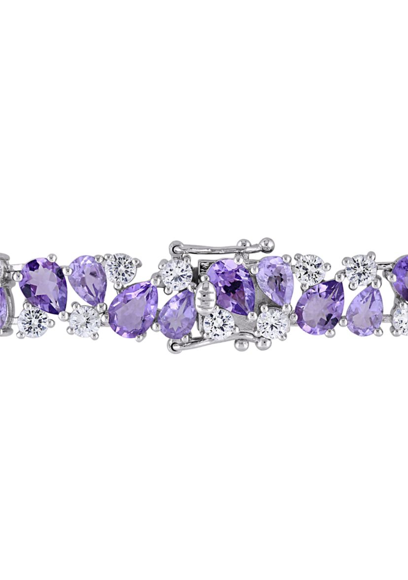 Lab Created 27.18 ct. t.g.w. Rose de France Amethyst and Created White Sapphire Vintage Bracelet in Sterling Silver