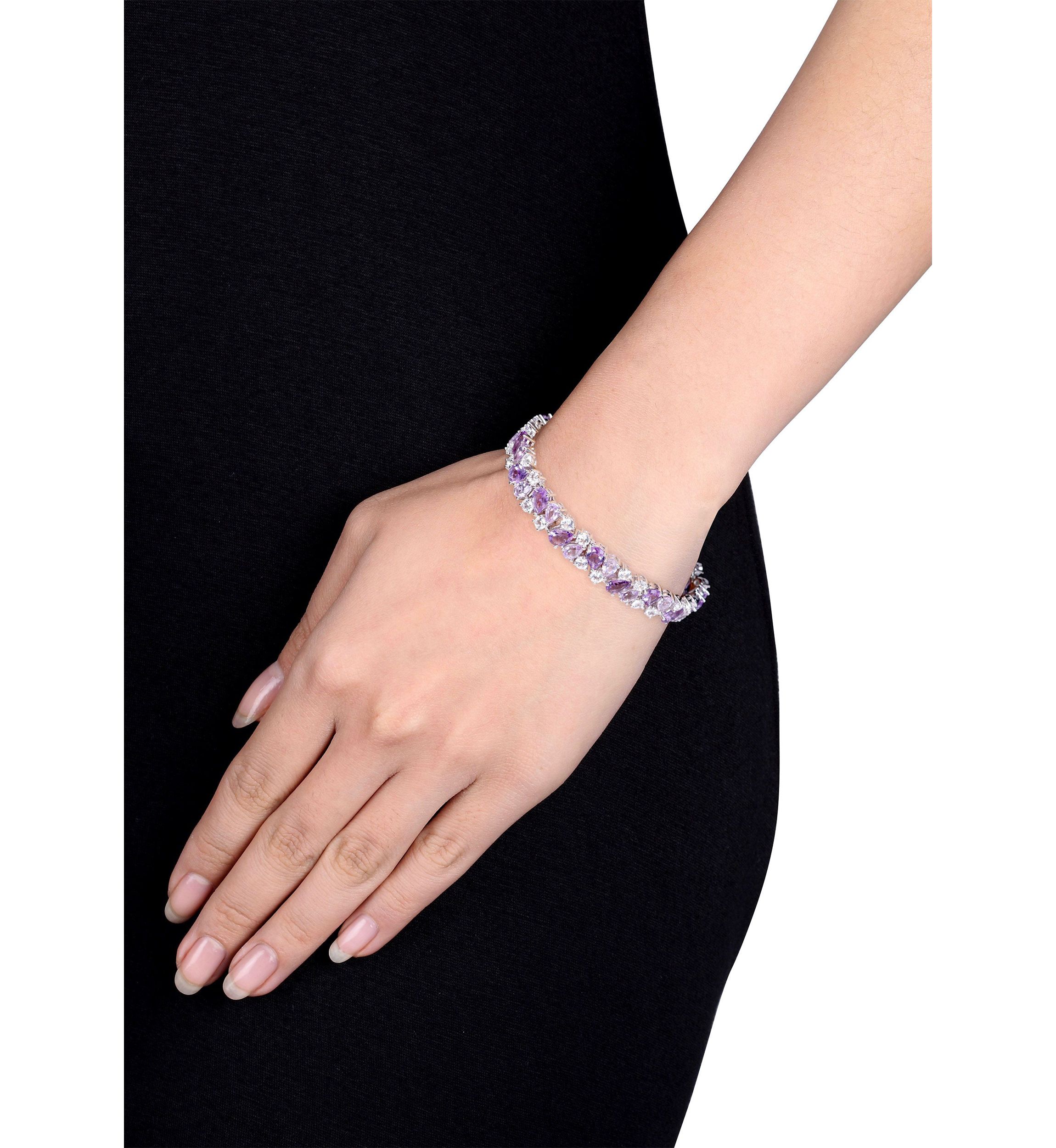 Lab Created 27.18 ct. t.g.w. Rose de France Amethyst and Created White Sapphire Vintage Bracelet in Sterling Silver