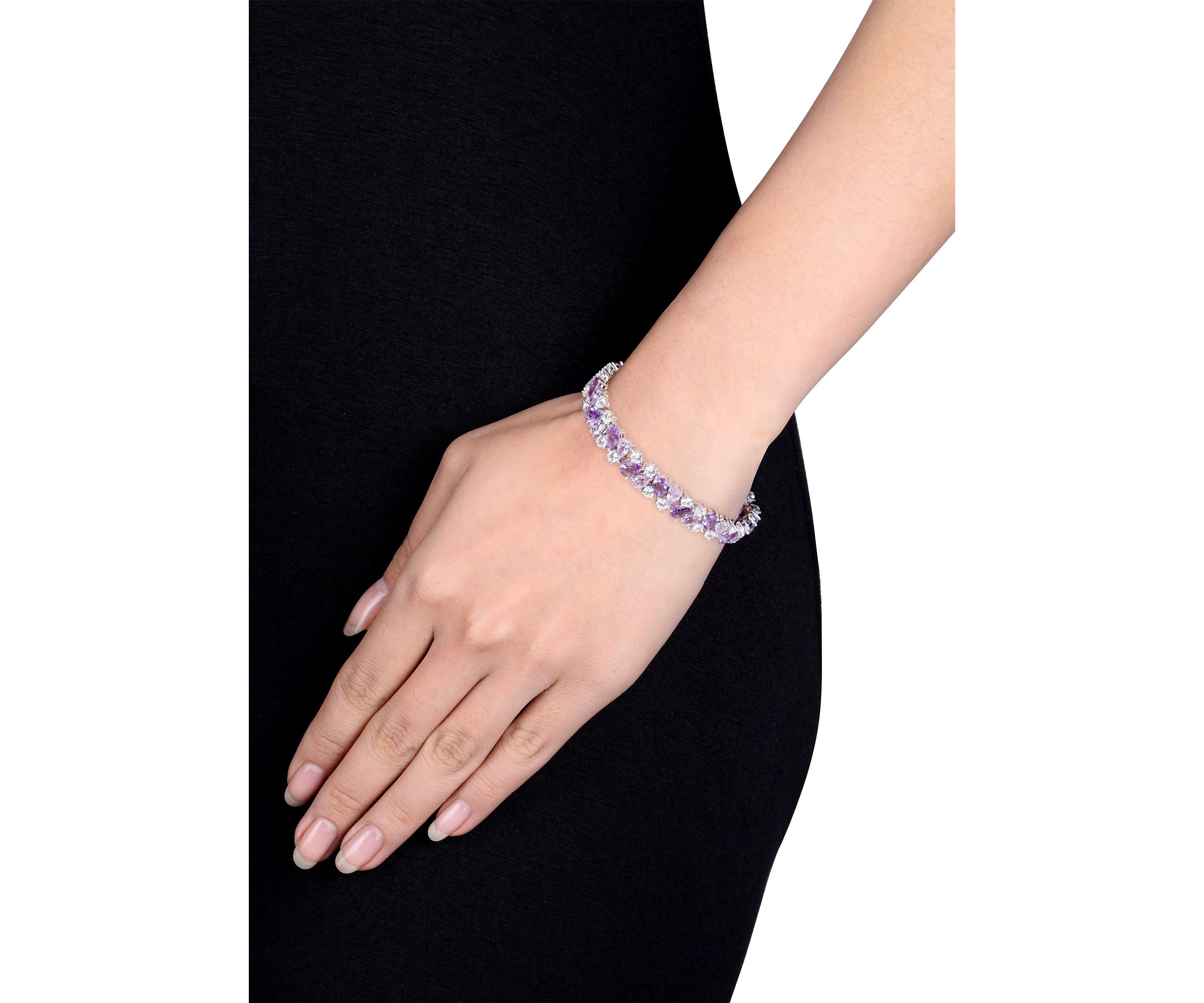Lab Created 27.18 ct. t.g.w. Rose de France Amethyst and Created White Sapphire Vintage Bracelet in Sterling Silver
