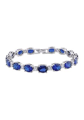 Belk & Co Lab Created 32 CT TGW Oval Blue and White Sapphire Bracelet in Sterling Silver
