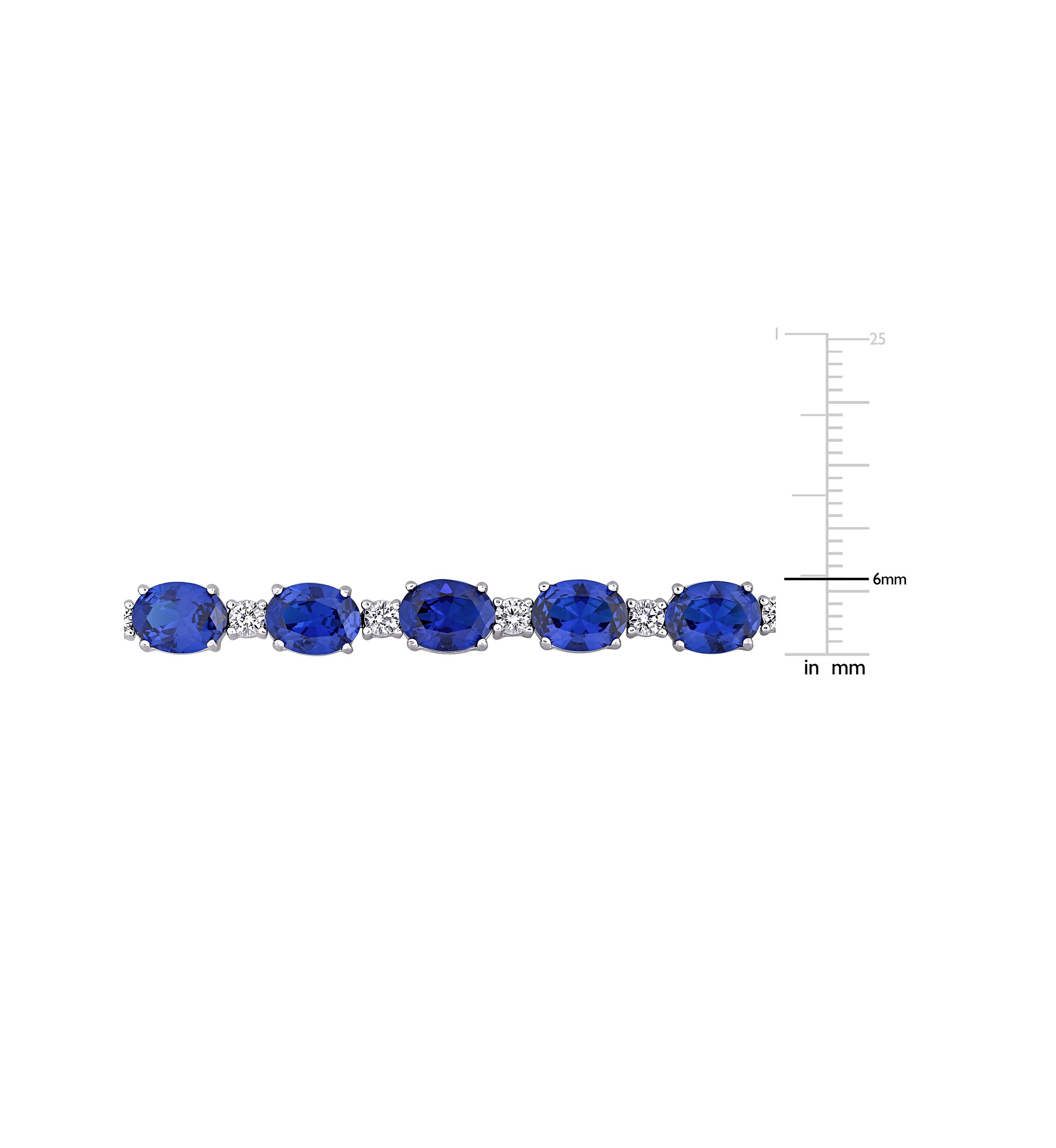 Lab Created 32 CT TGW Oval Created Blue and White Sapphire Bracelet in Sterling Silver