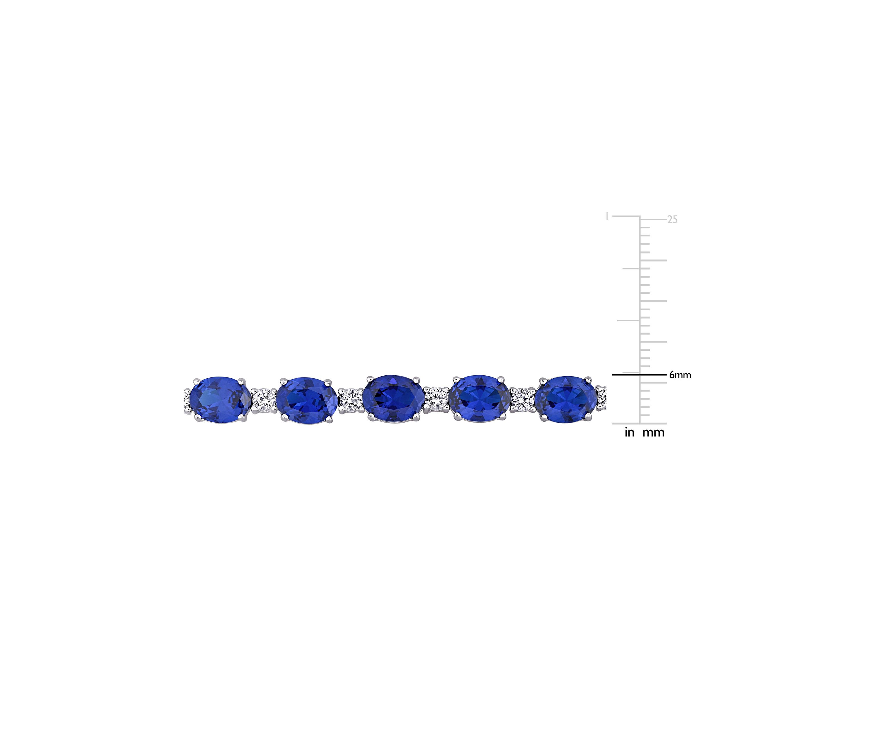 Lab Created 32 CT TGW Oval Created Blue and White Sapphire Bracelet in Sterling Silver