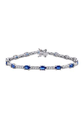 Belk & Co Lab Created 6.72 ct. t.g.w. Blue and White Sapphire Station Bracelet in Sterling Silver
