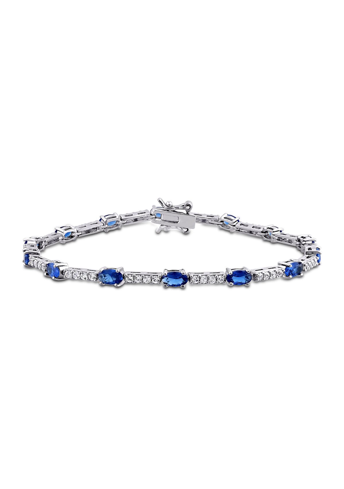 Lab Created 6.72 ct. t.g.w. Created Blue and White Sapphire Station Bracelet in Sterling Silver