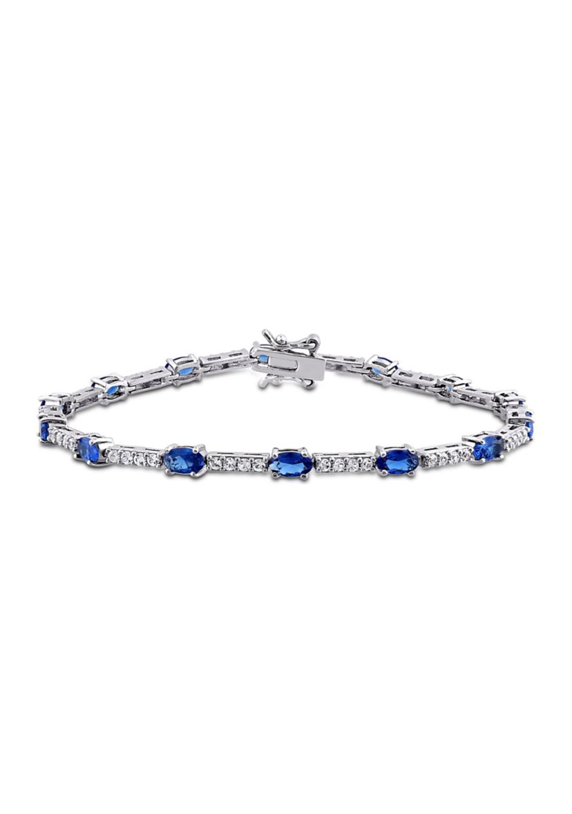 Lab Created 6.72 ct. t.g.w. Created Blue and White Sapphire Station Bracelet in Sterling Silver