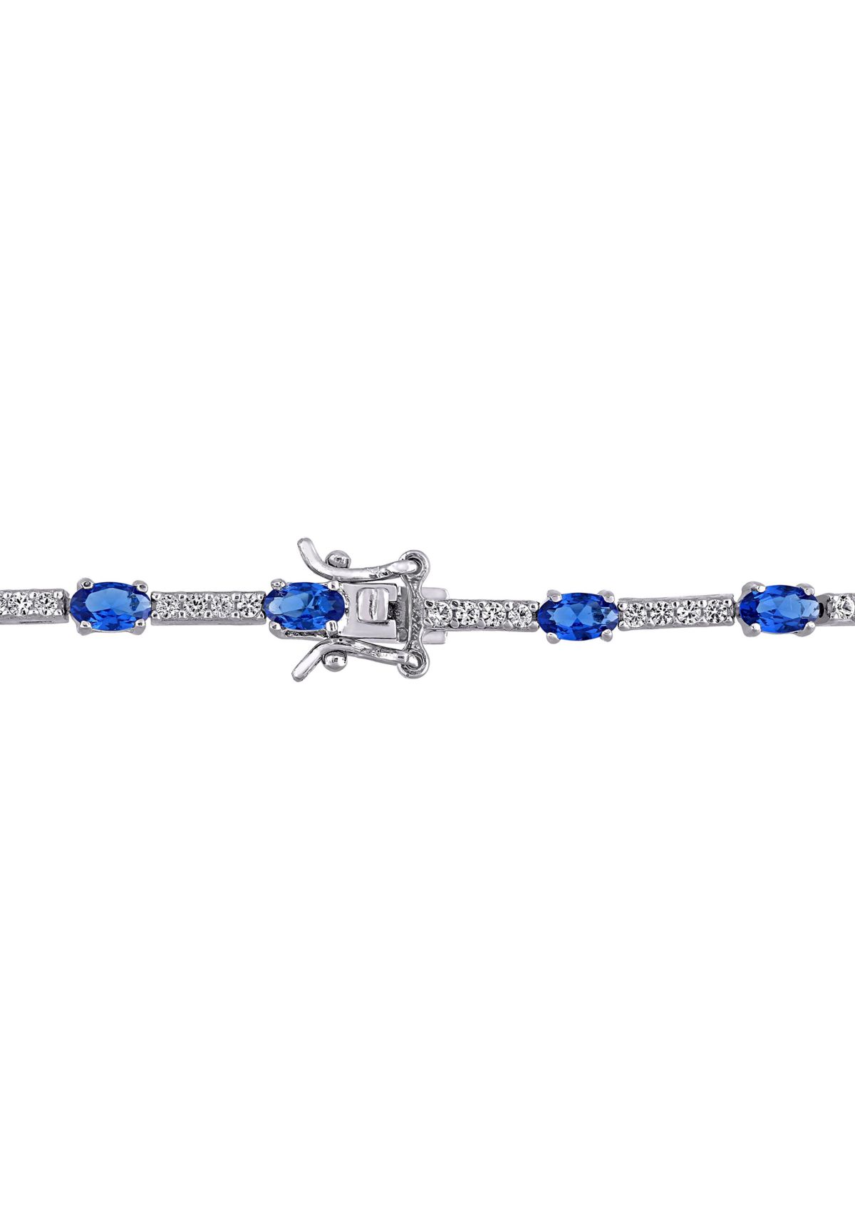 Lab Created 6.72 ct. t.g.w. Created Blue and White Sapphire Station Bracelet in Sterling Silver