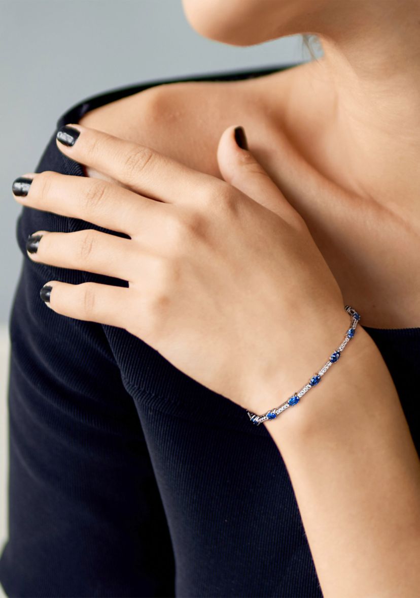 Lab Created 6.72 ct. t.g.w. Created Blue and White Sapphire Station Bracelet in Sterling Silver