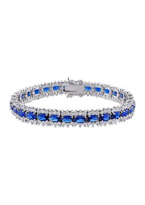 Belk & Co Lab Created 28.53 ct. t.g.w. Blue and White Sapphire Tennis Bracelet in Sterling Silver