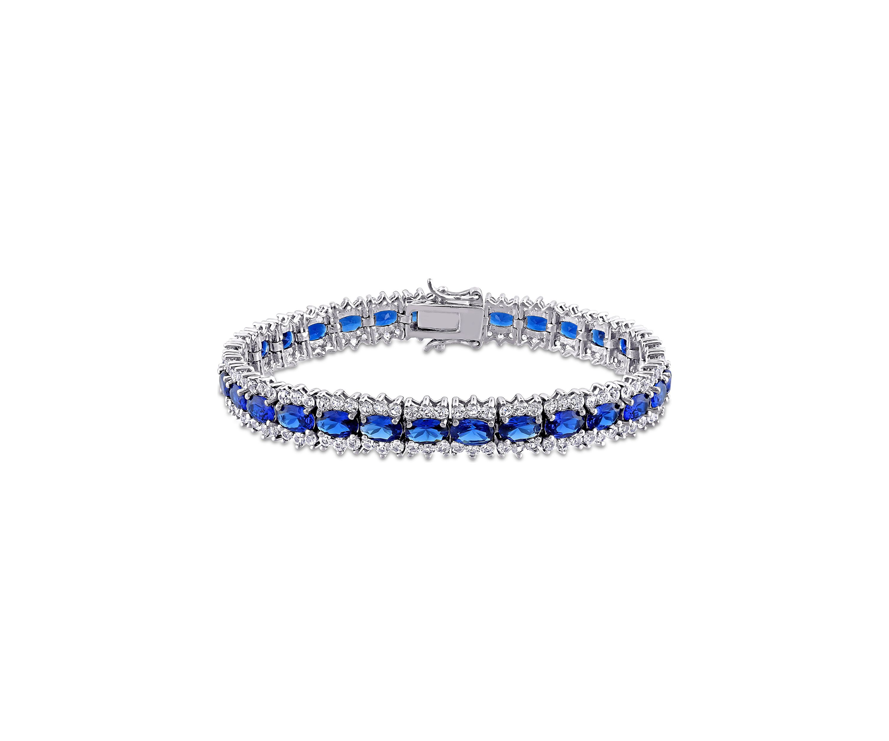 Lab Created 28.53 ct. t.g.w. Created Blue and White Sapphire Tennis Bracelet in Sterling Silver