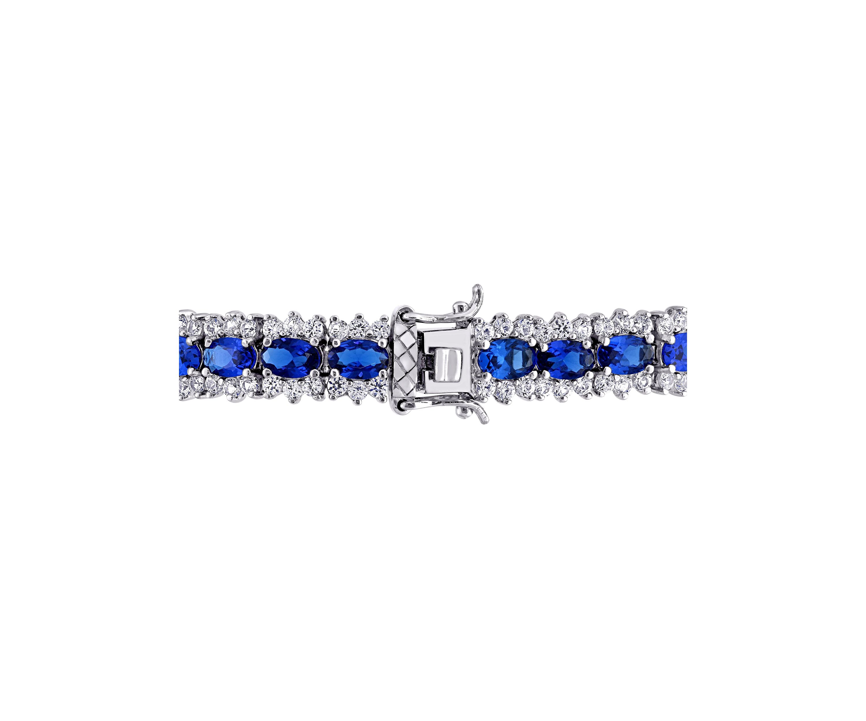 Lab Created 28.53 ct. t.g.w. Created Blue and White Sapphire Tennis Bracelet in Sterling Silver
