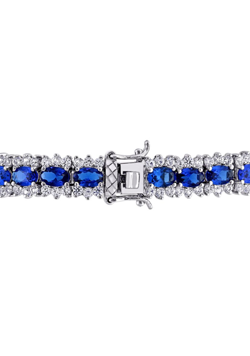 Lab Created 28.53 ct. t.g.w. Created Blue and White Sapphire Tennis Bracelet in Sterling Silver