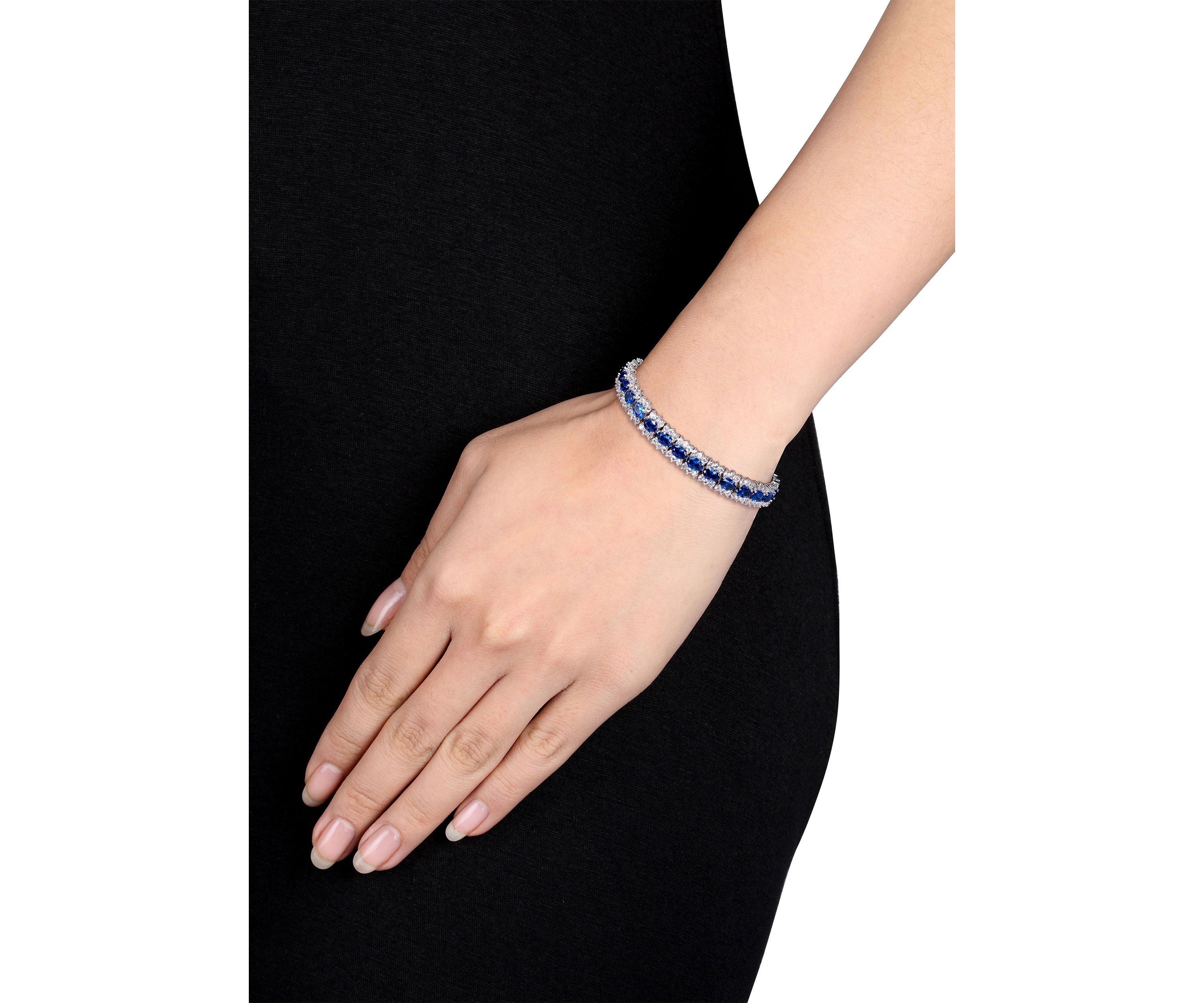 Lab Created 28.53 ct. t.g.w. Created Blue and White Sapphire Tennis Bracelet in Sterling Silver