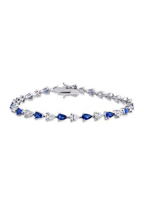 Belk & Co Lab Created 10.5 ct. t.g.w. Pear Shape Blue and White Sapphire Tennis Bracelet in Sterling Silver
