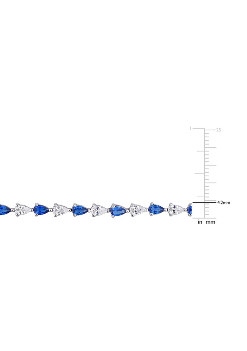 Lab Created 10.5 ct. t.g.w. Pear Shape Created Blue and White Sapphire Tennis Bracelet in Sterling Silver