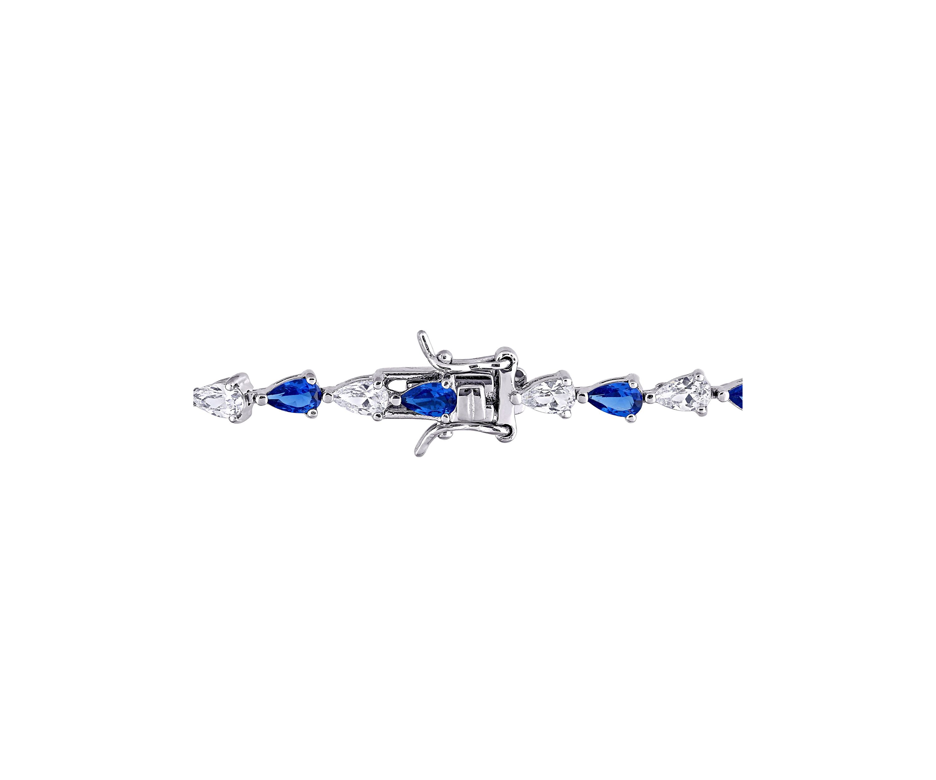 Lab Created 10.5 ct. t.g.w. Pear Shape Created Blue and White Sapphire Tennis Bracelet in Sterling Silver