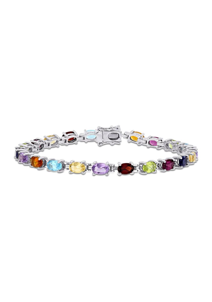 10.66 ct. t.g.w. Multi Color Gemstone Oval Tennis Bracelet in Sterling Silver