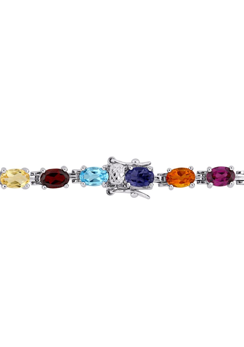 10.66 ct. t.g.w. Multi Color Gemstone Oval Tennis Bracelet in Sterling Silver