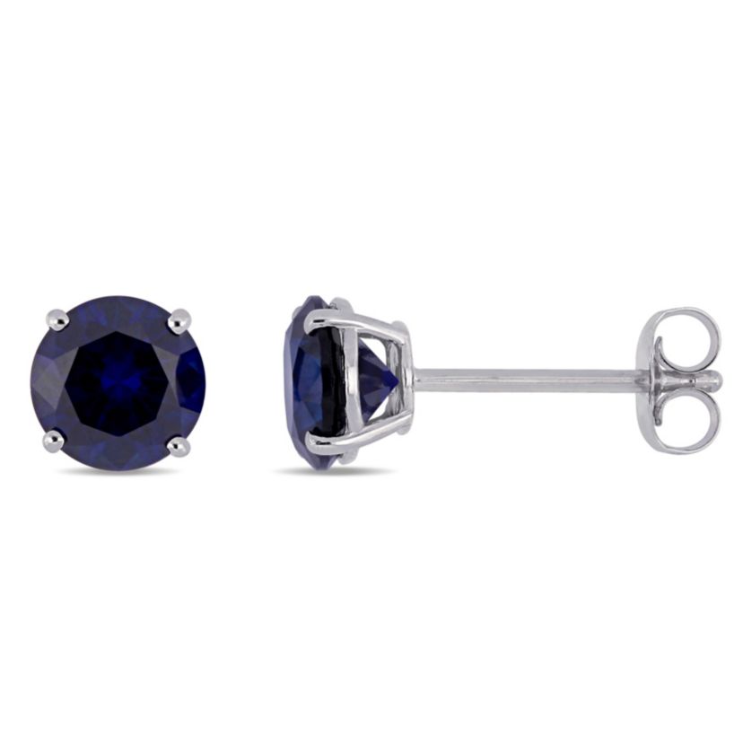 Lab Created Created Blue Sapphire Stud Earrings in 10K White Gold