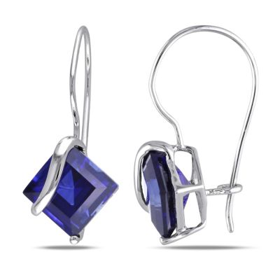 Belk & Co Lab Created Blue Sapphire Earrings in 10K White Gold