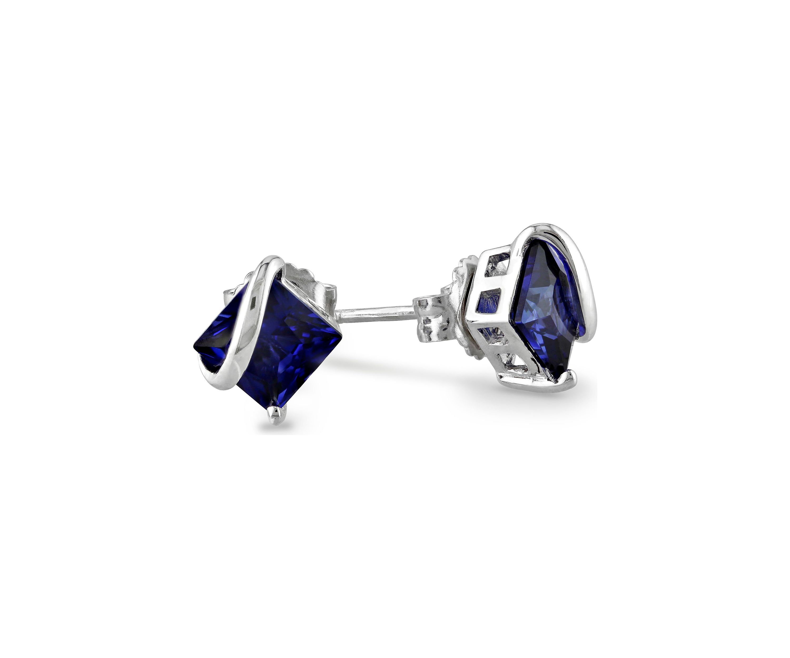 Lab Created Created Blue Sapphire Stud Earrings in Sterling Silver