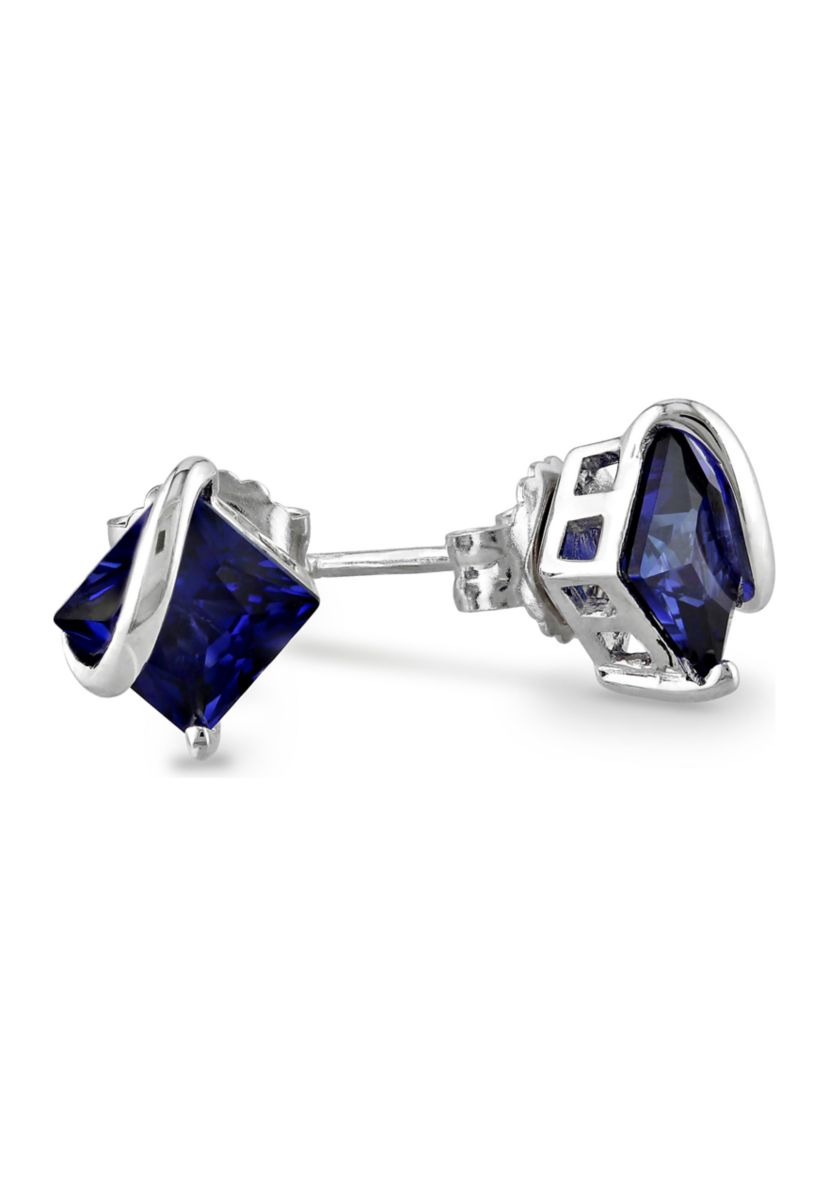 Lab Created Created Blue Sapphire Stud Earrings in Sterling Silver