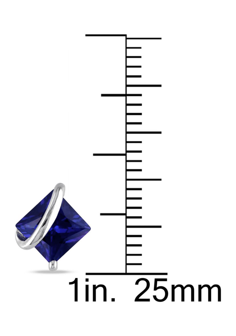 Lab Created Created Blue Sapphire Stud Earrings in Sterling Silver