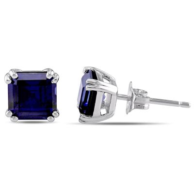 Belk & Co Lab Created Blue Sapphire Stud Earrings in 10K White Gold