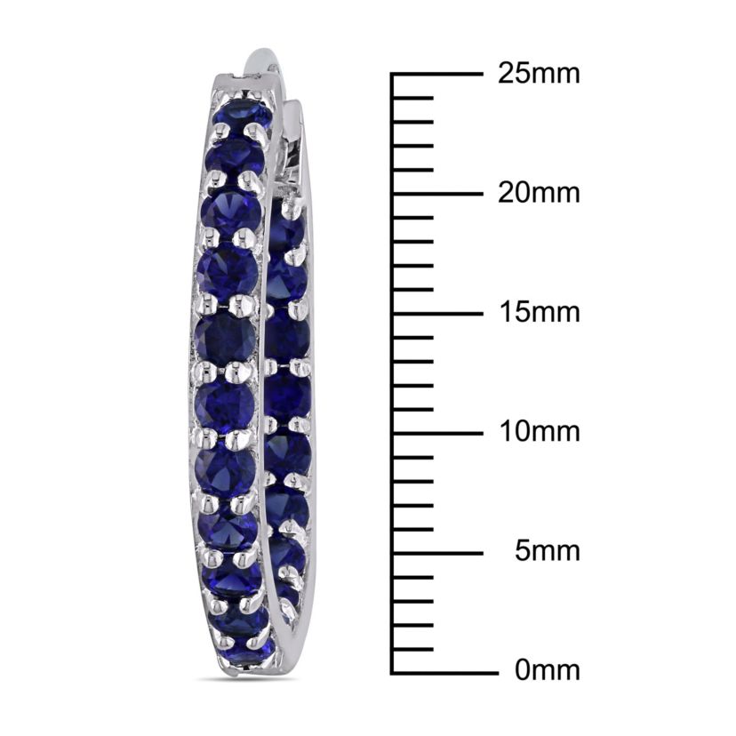 Lab Created Created Blue Sapphire Inside Outside Hoop Earrings in Sterling Silver