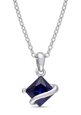 Belk & Co Lab Created 1.34 ct. t.g.w. Blue Sapphire Square Pendant With Chain in Sterling Silver