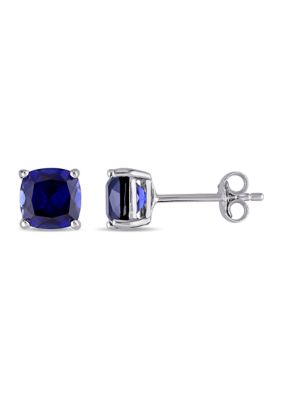 Belk & Co Lab Created Cushion Cut Blue Sapphire Stud Earrings in Sterling Silver
