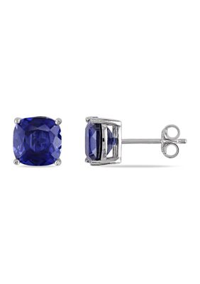 Belk & Co Lab Created 6ct TGW 8mm Cushion Blue Sapphire Stud Earrings in Sterling Silver