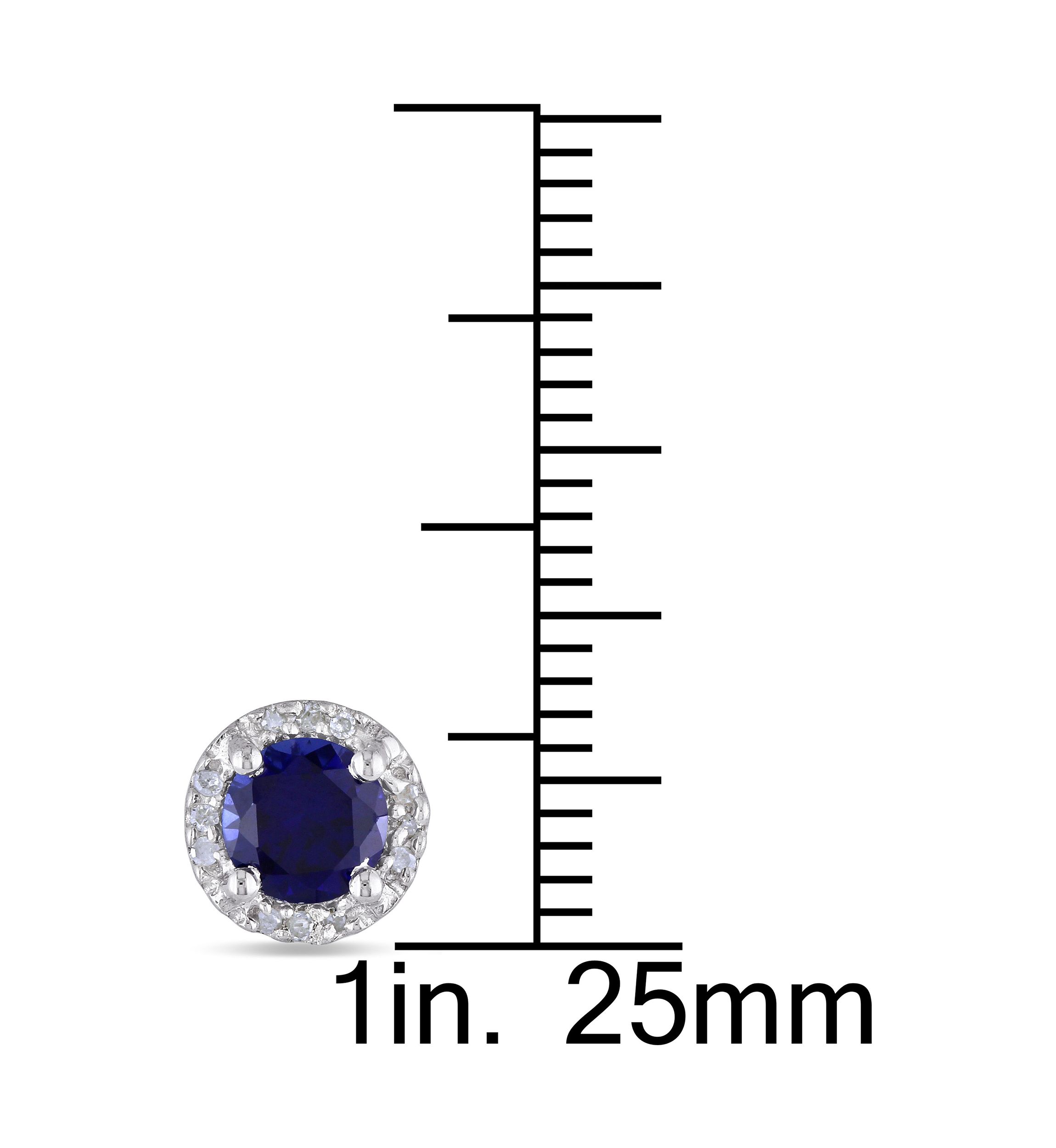 Lab Created 1.16 ct. t.g.w. Created Blue Sapphire and Diamond Accent Halo Stud Earrings in Sterling Silver