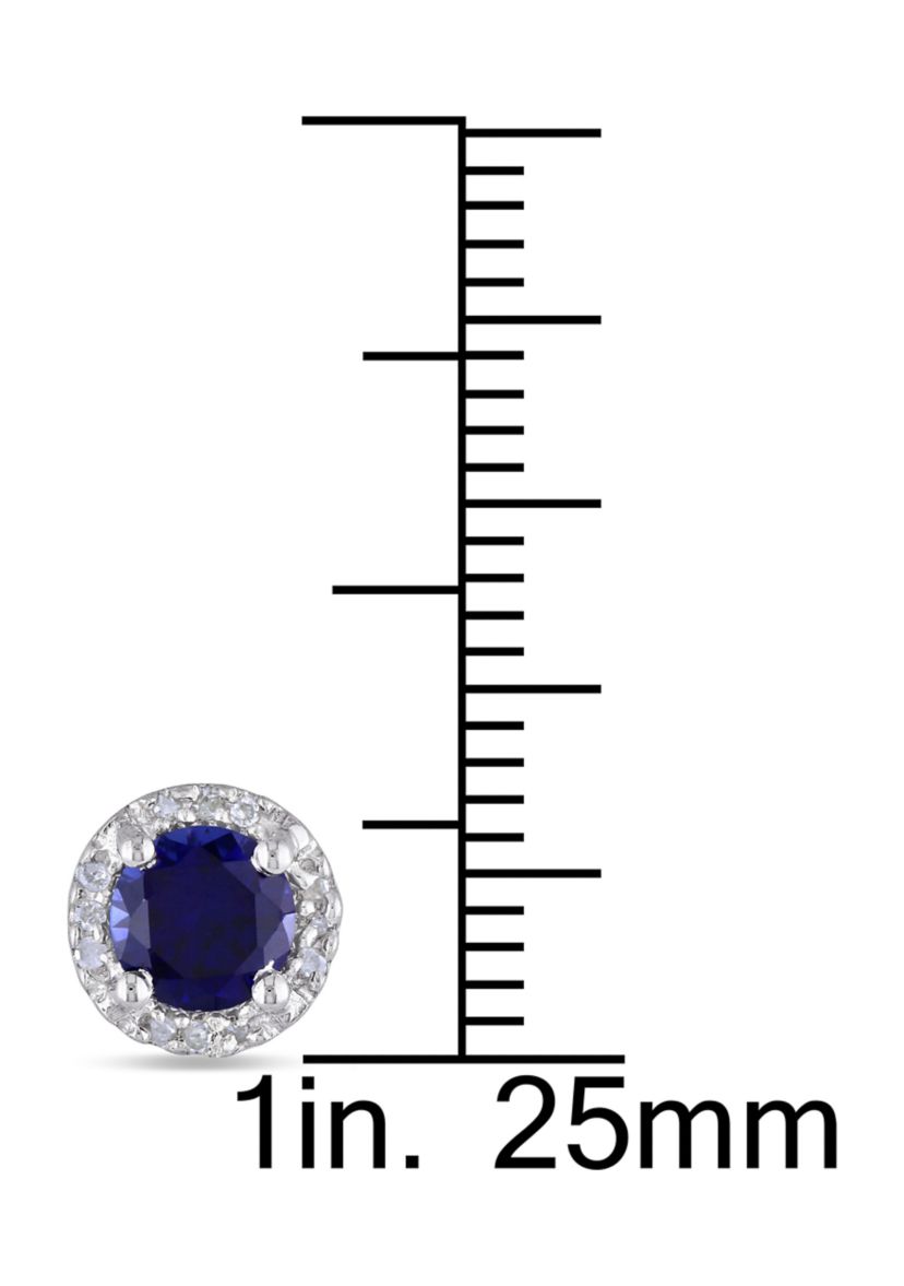 Lab Created 1.16 ct. t.g.w. Created Blue Sapphire and Diamond Accent Halo Stud Earrings in Sterling Silver