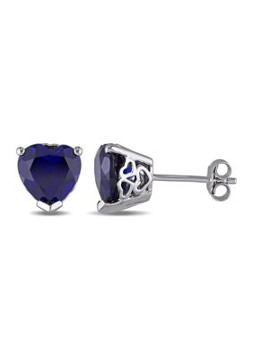 Belk & Co Lab Created 4.50 ct. t.g.w. Heart Shaped Blue Sapphire Stud Earrings in Sterling Silver